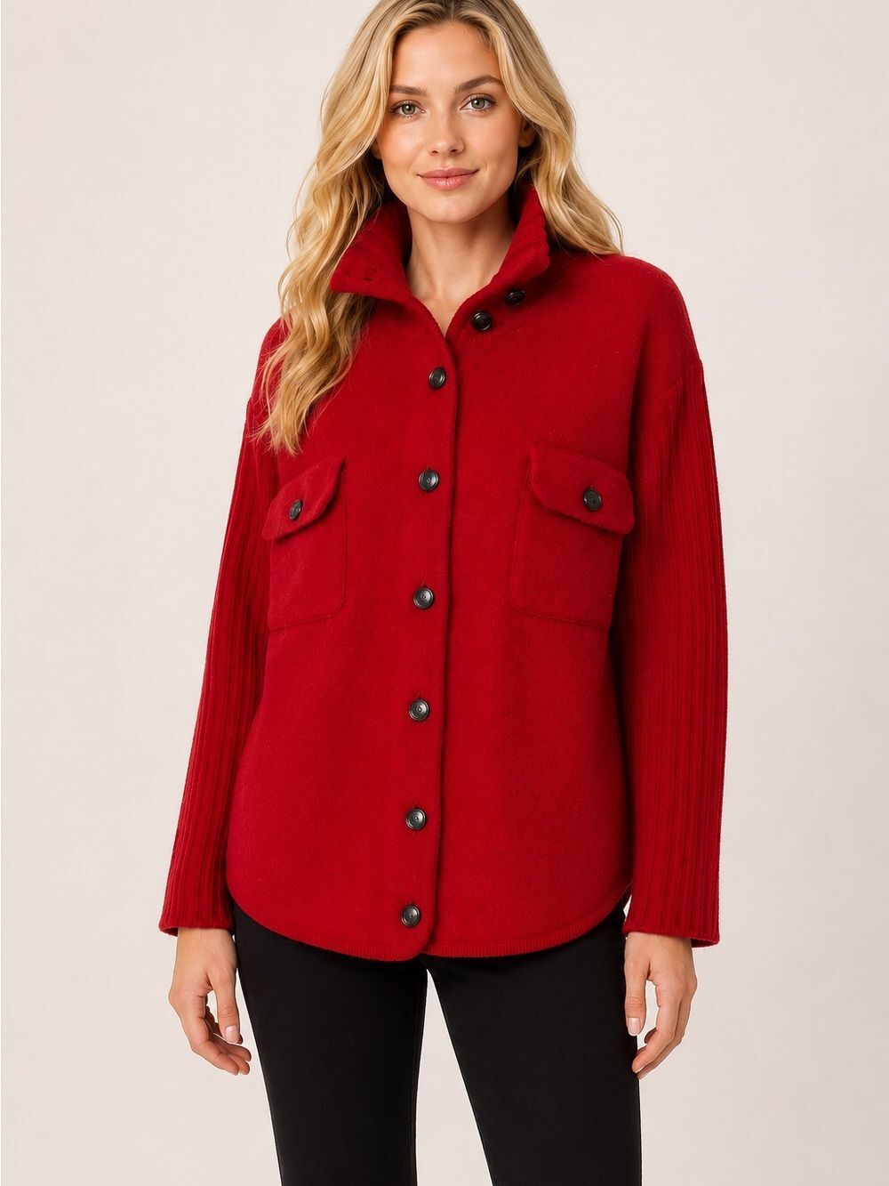 Tally Ho Women’s Red 100% Wool Button Up Cardigan Size Large Petite Vintage